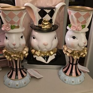 Whimsical Rabbit Candle Holders And Bust